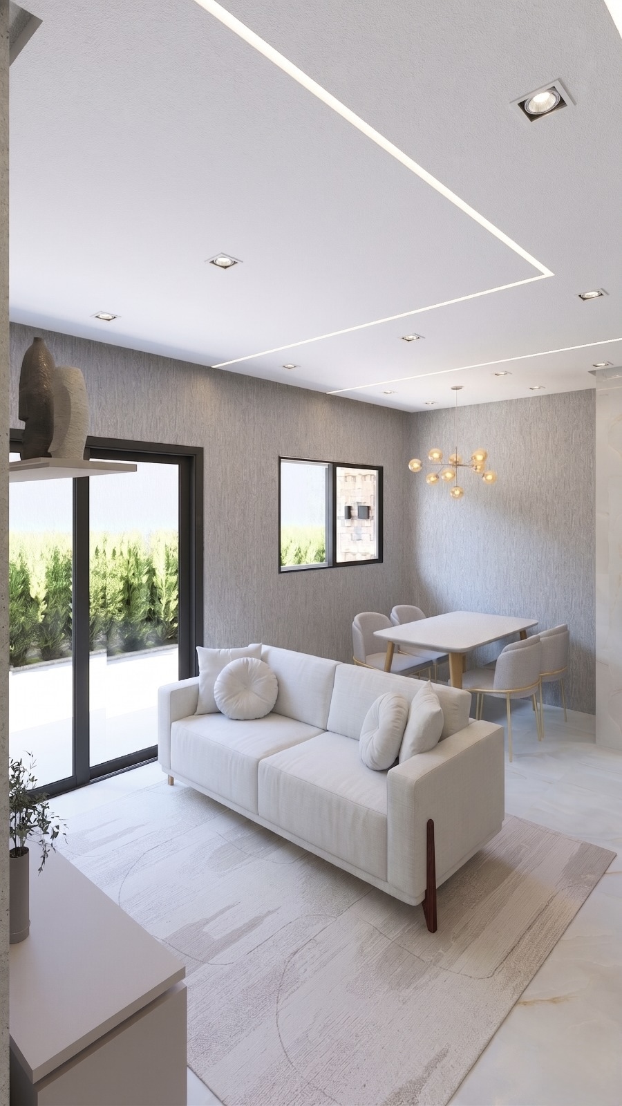 Render da sala de estar e jantar